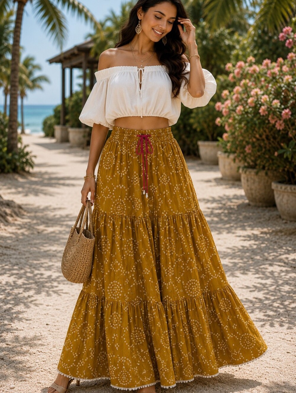 Women's Cotton Maxi Skirt | Boho Long Flowy Skirt Summer Skirt Long Flowy Skirt